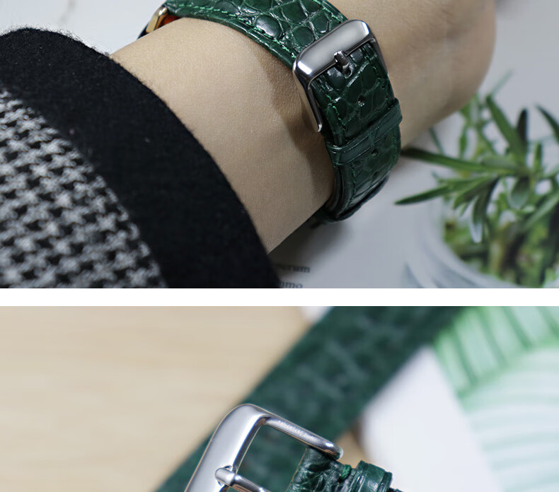 墨绿鳄鱼皮表带美洲鳄代用浪琴康卡斯艾美阿玛尼ar11338卡西欧 男