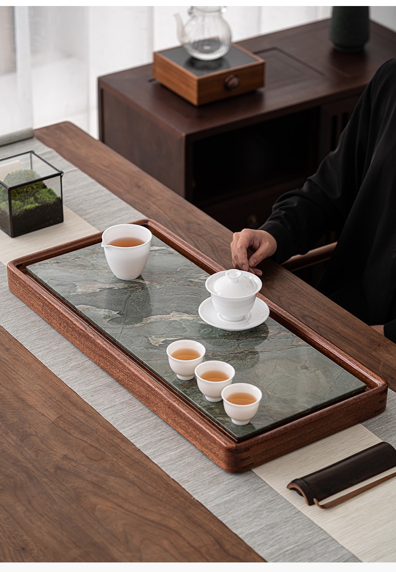 苏氏陶瓷sushiceramics九龙壁花梨实木茶盘可干泡可排水功夫泡茶台