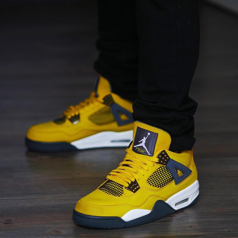 耐克男鞋air jordan 4 aj乔4 电母 黑黄麂皮 篮球鞋 ct8527-700 40