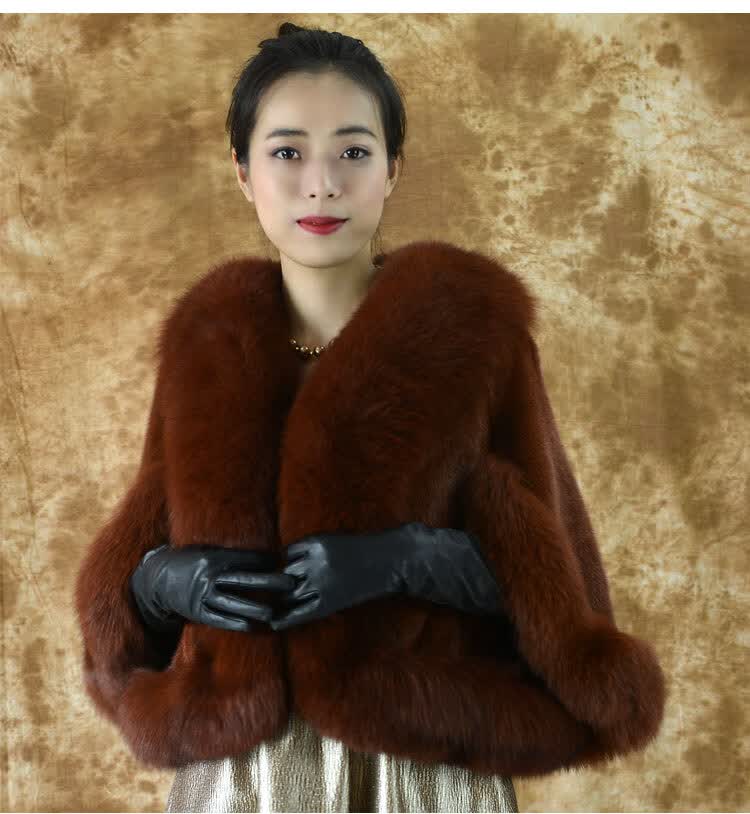 品牌进口水貂披肩带袖斗篷女整貂皮草外套狐狸毛领马甲貂毛坎肩刁披风