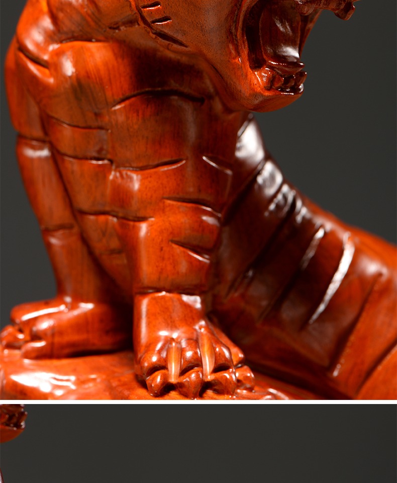 今轩堂花梨木雕刻上山虎摆件三合十二生肖木头虎属于家居客厅装饰工艺