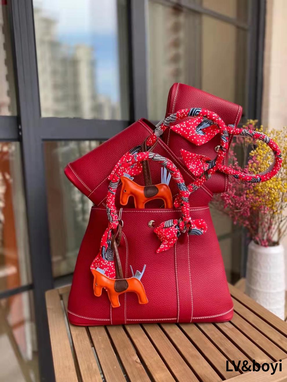 lv&boyi奢侈品官方品牌包包荔枝纹头层牛皮花园包2022大容量妈咪包