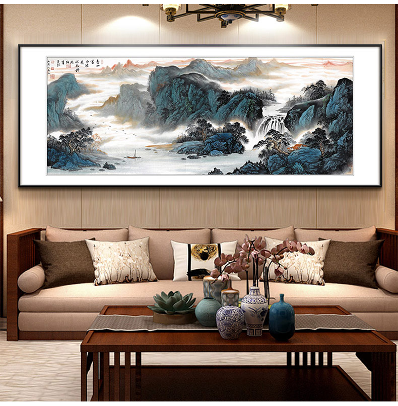 山水画旭日东升国画现代新中式客厅风景沙发背景墙挂画茶室书房办公室