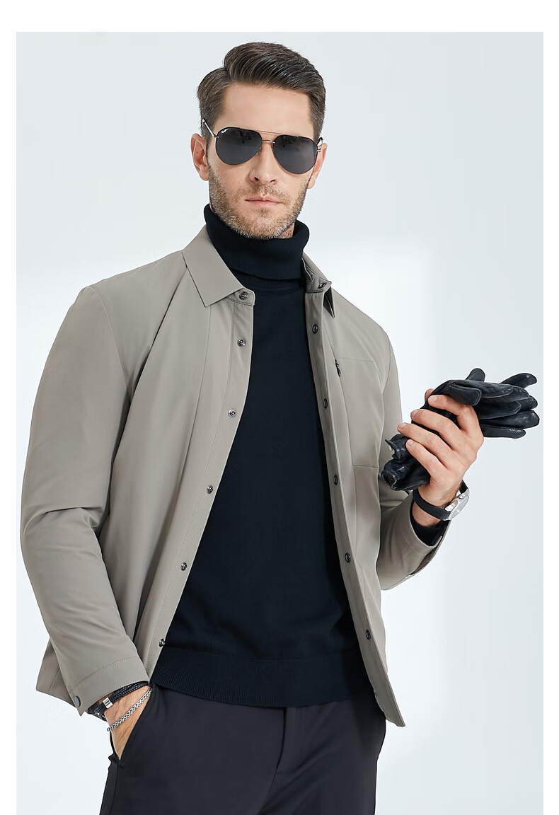 raidy boer/雷迪波尔男装新商务秋冬简约白鹅绒翻领羽绒服8070 卡其