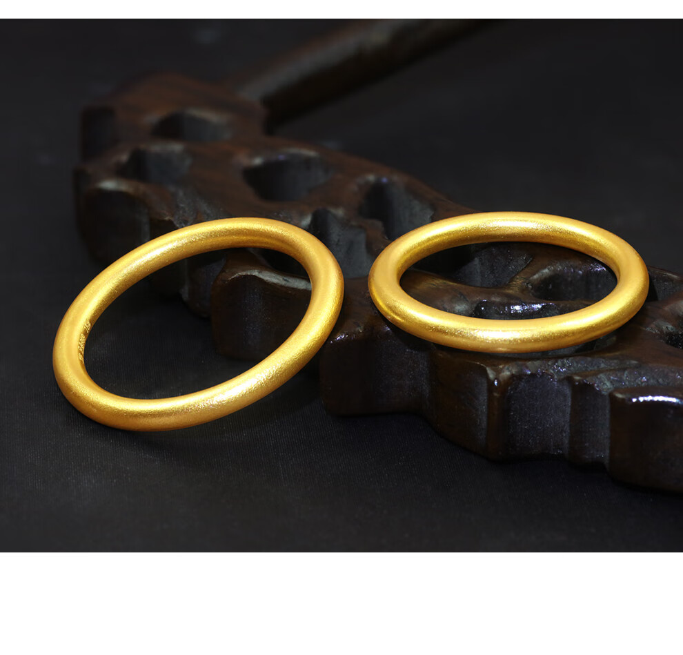 古法黄金戒指女999足金光圈戒指素圈细款对戒传承光面黄金戒子新款343