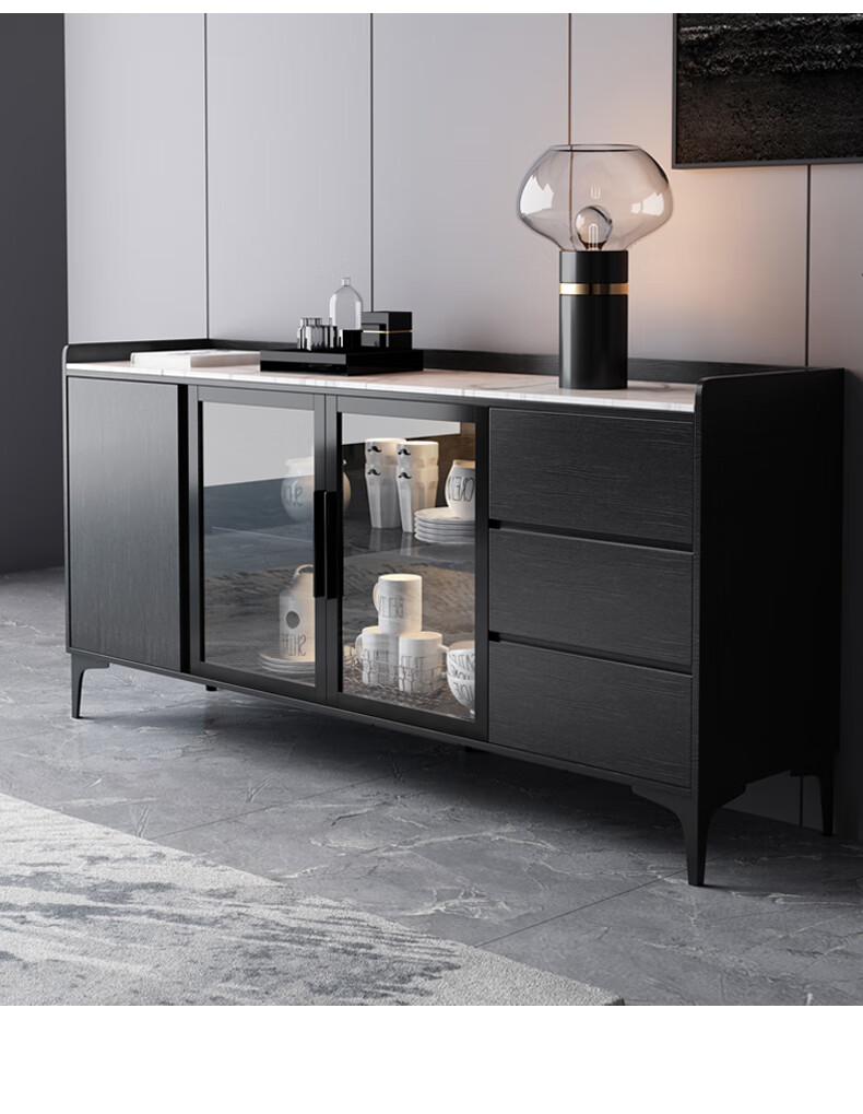 琳琅梦居轻奢餐边柜岩板实木储物柜现代简约客厅靠墙玄关柜茶水柜酒柜