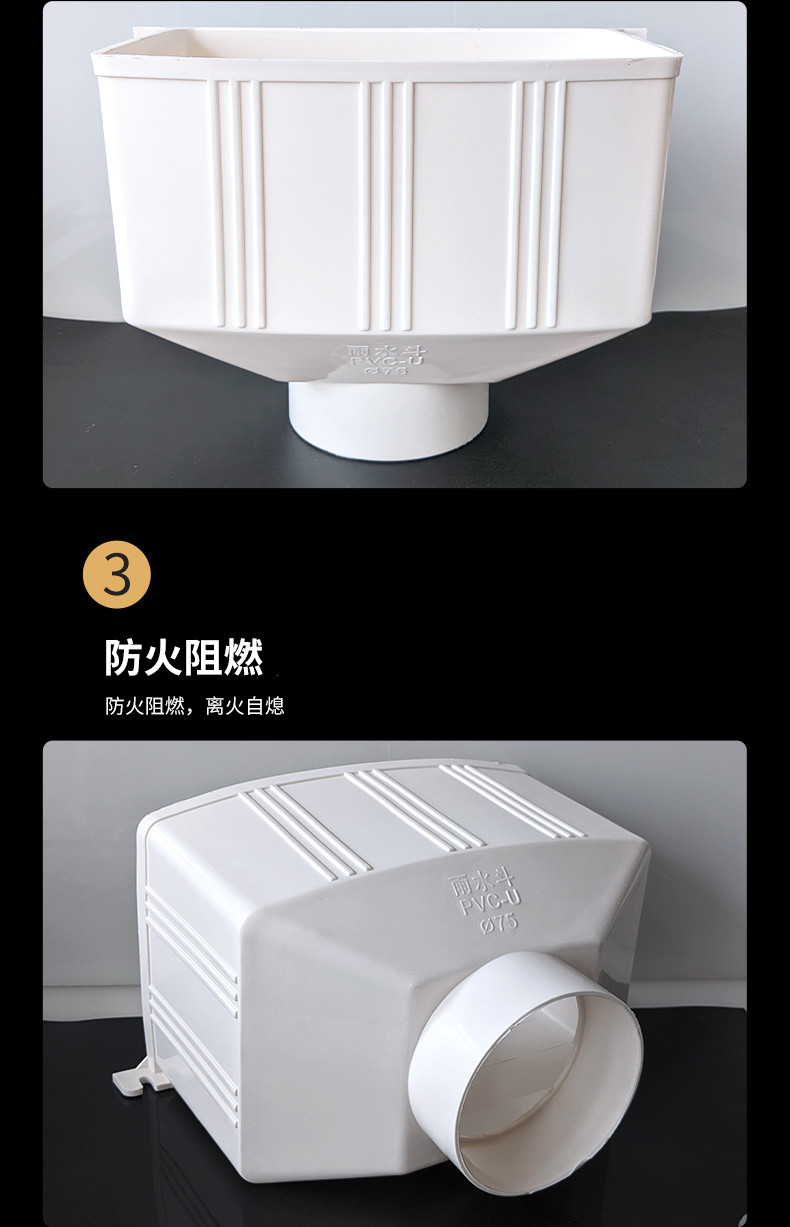 清笒pvc排水管漏斗水槽 下雨水斗积水落水斗墙壁集水槽4寸 200-带耳朵