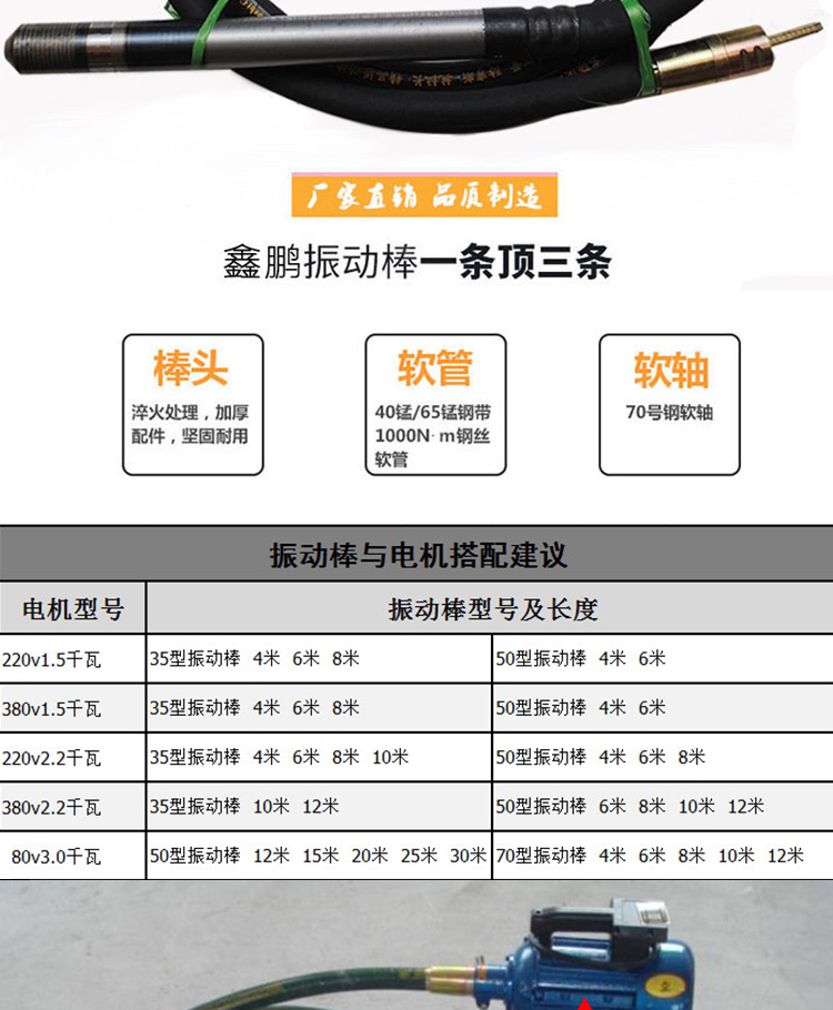 阳谷 混凝土插入式振动棒 振捣棒 建筑工程震动机水泥振动棒 25#4米