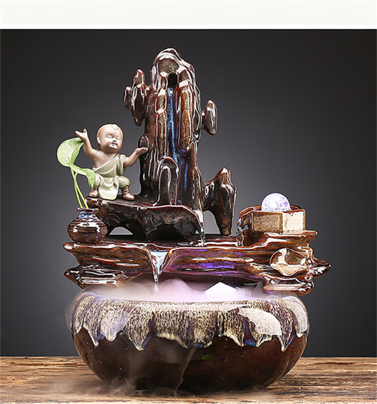 桃汀芸 轻奢高端时来运转流水摆件办公室桌面假山水车新中式客厅装饰