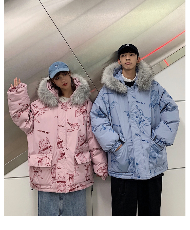 冬季外套女ins港风情侣款超火短款情侣装韩版宽松2019年新款棉衣 黑色