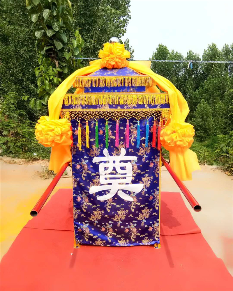 白事轿子 中式八抬抬骨灰盒出殡花轿 折叠灵轿 支持定做 加大款蓝色