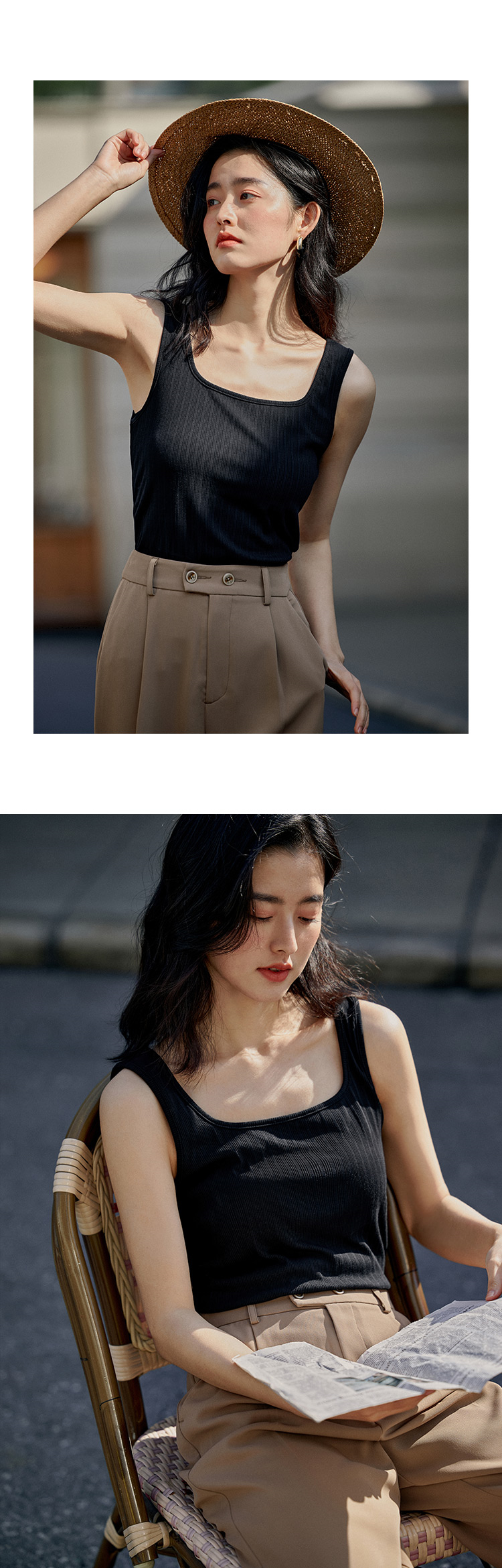 INMAN Slim Fit Vest Women Summer Base Layer Slimming Inner Wear Outer Wear Black L 14