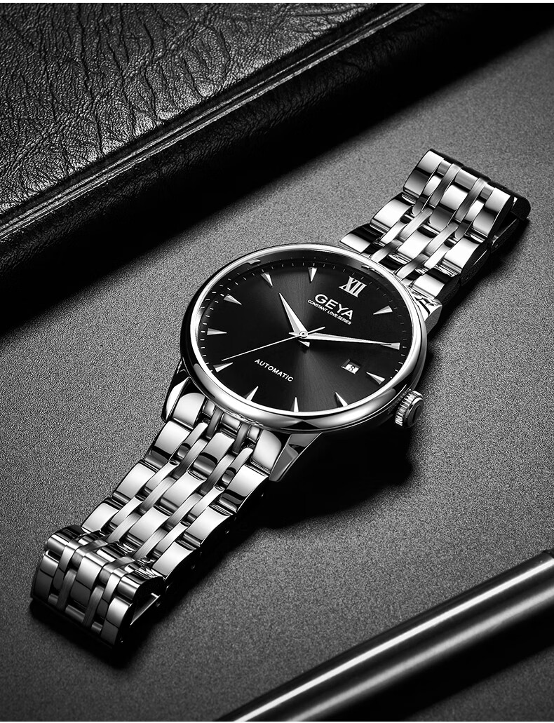 格雅geya手表男商务简约日历男士手表全自动进口机芯机械表防水男表