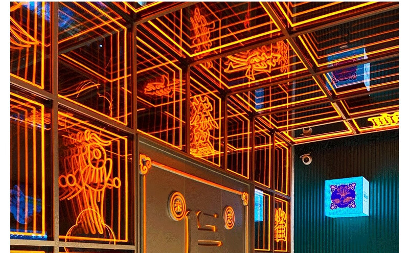 网红酒吧背景霓虹灯 千层深渊镜霓虹灯发光字网红酒吧玻璃灯箱背景墙