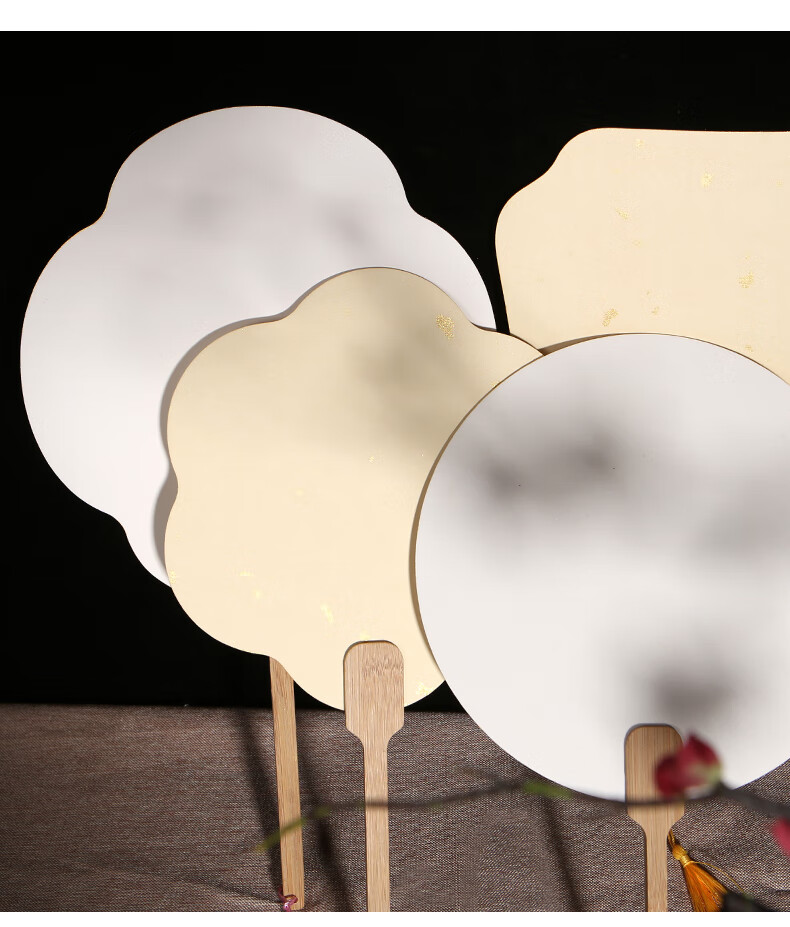 加厚双面宣纸团扇空白纸扇半生熟白色卡纸扇面手绘画扇子儿童diy 月圆