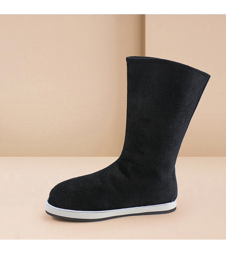 老北京手工布鞋男童秋冬长靴儿童汉服靴子古代古装短靴演出鞋黑色