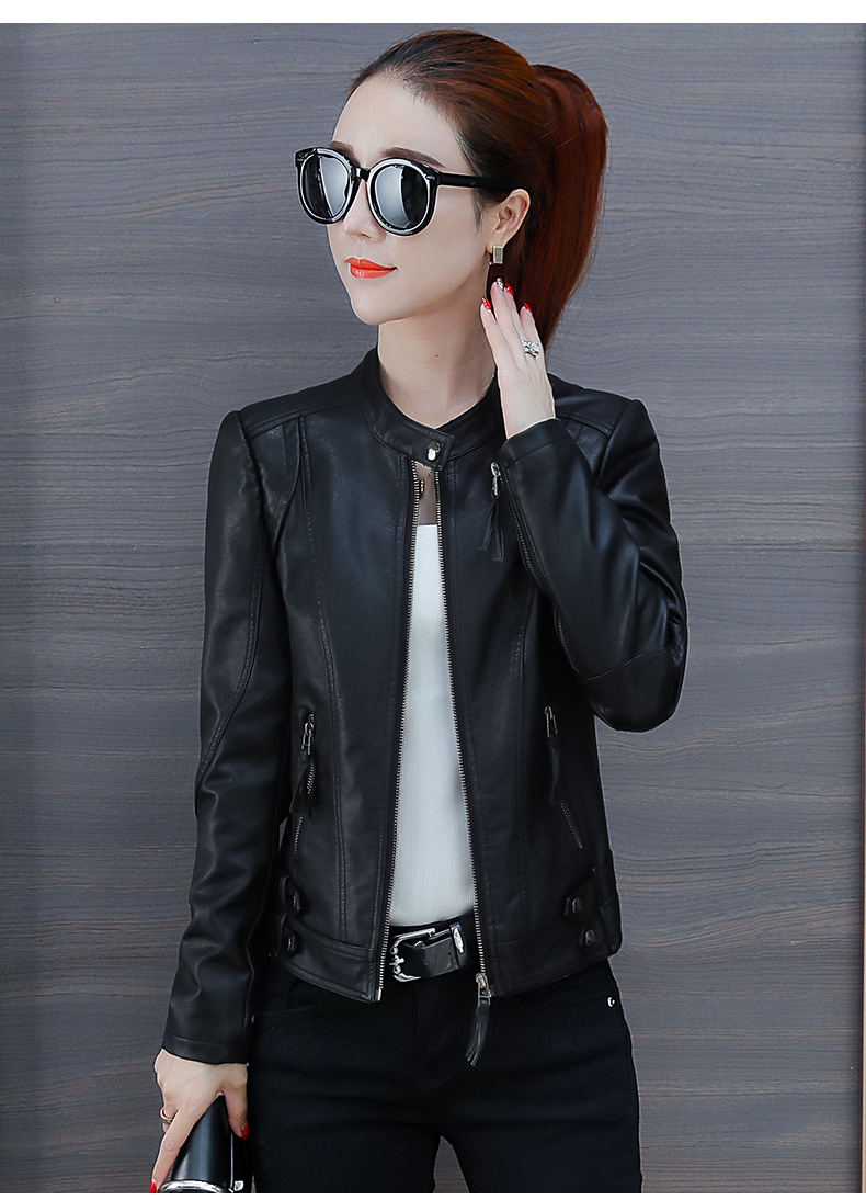 夹克外套女秋款皮衣女2019新款韩版装小个子季女装修身短款上衣 焦糖