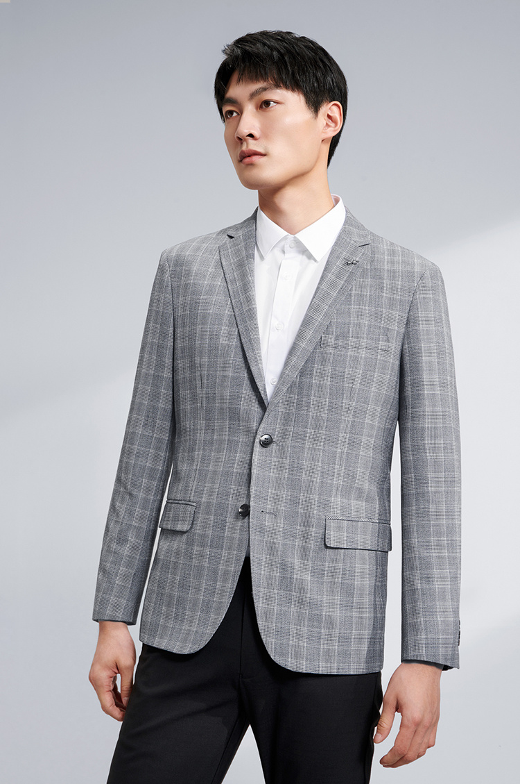 【海澜之家单西hwxad1q019a】hla海澜之家休闲西服春季时尚格纹平驳领