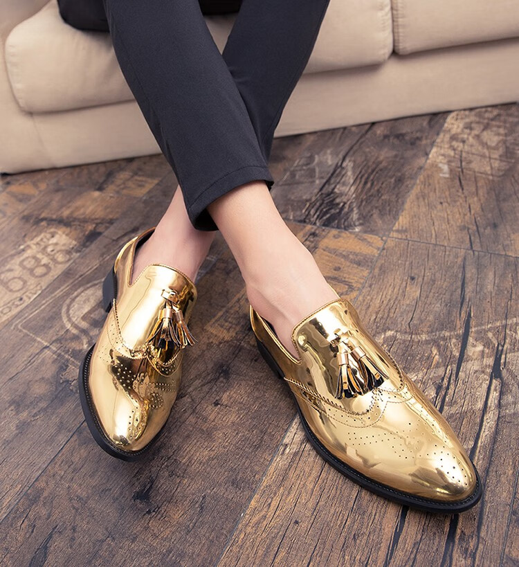 抖音同款网红皮小浪同款切尔西靴男金色尖头黄金精神小伙抖音同款豆豆