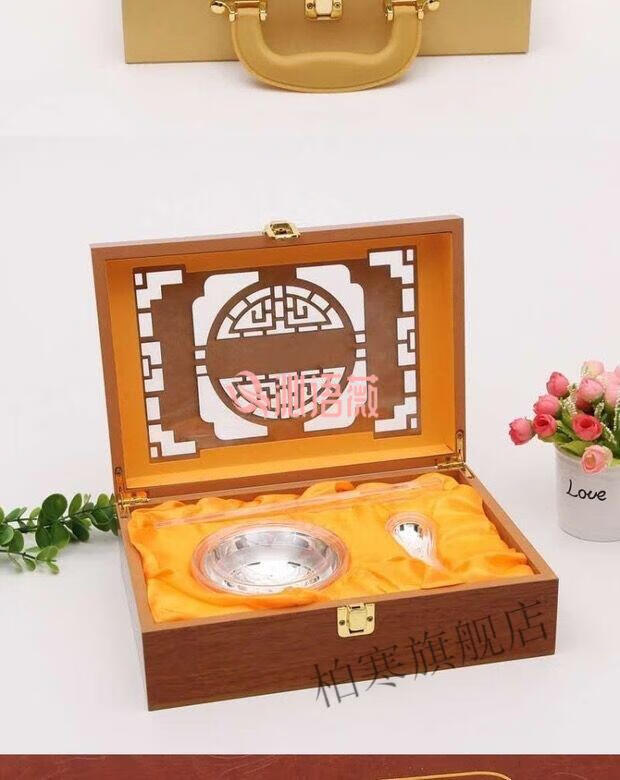 纯银筷子 999银碗筷三件套银餐具银筷子银碗宝宝认干亲礼盒套装1 小号