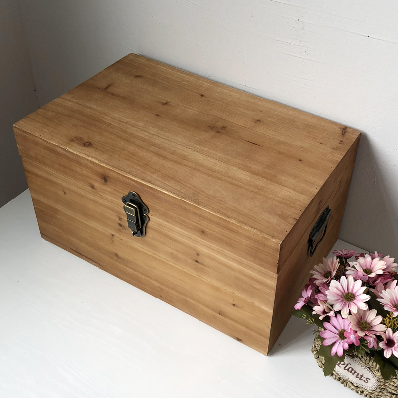 大号复古木质箱子木质收纳箱盒子整理箱杂物可锁带盖储物箱凳现货 新