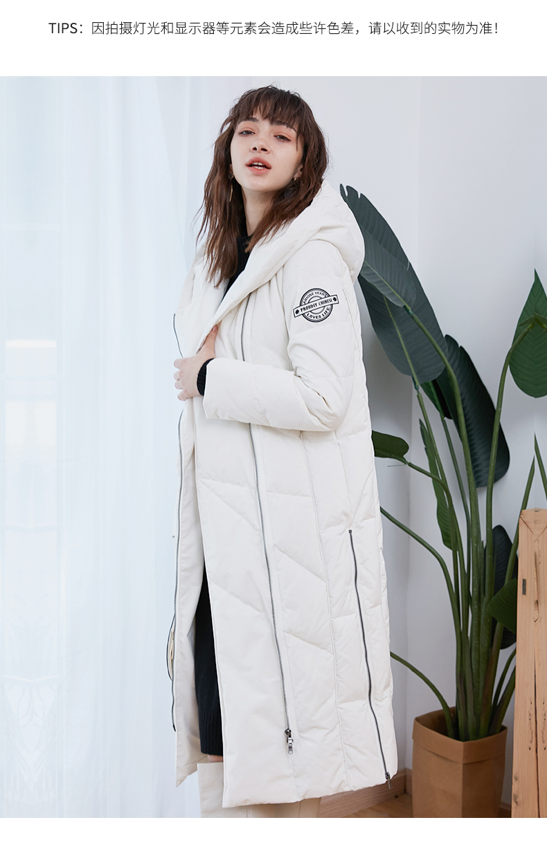 冬装新款羽绒服女中长款时尚女装过膝白鸭绒外套潮arioseyears白色m