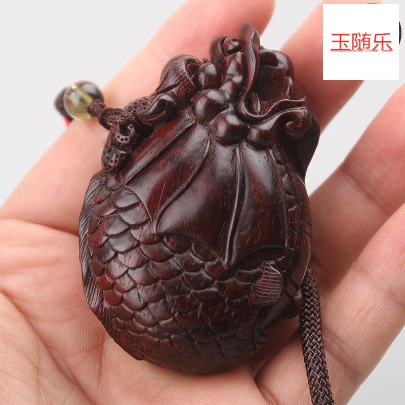 玉随乐 鱼化龙手把件 印度小叶紫檀木文玩把玩物件招财手玩把件男士