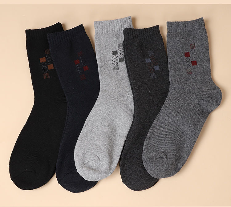 老年人冬季袜子男加绒雪地袜爸爸穿的中筒袜款毛巾加厚爷爷棉袜舒适柔