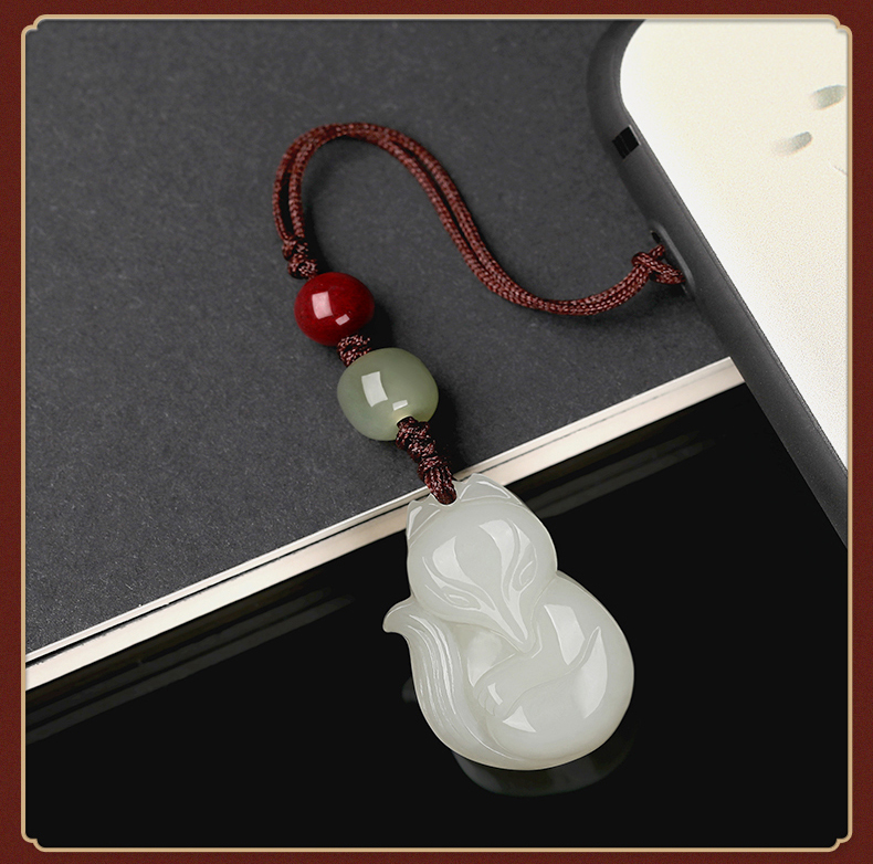 女款天i然新疆玉九尾狐玉坠项链小众玉佩玉石男 和田玉狐狸吊坠【图片