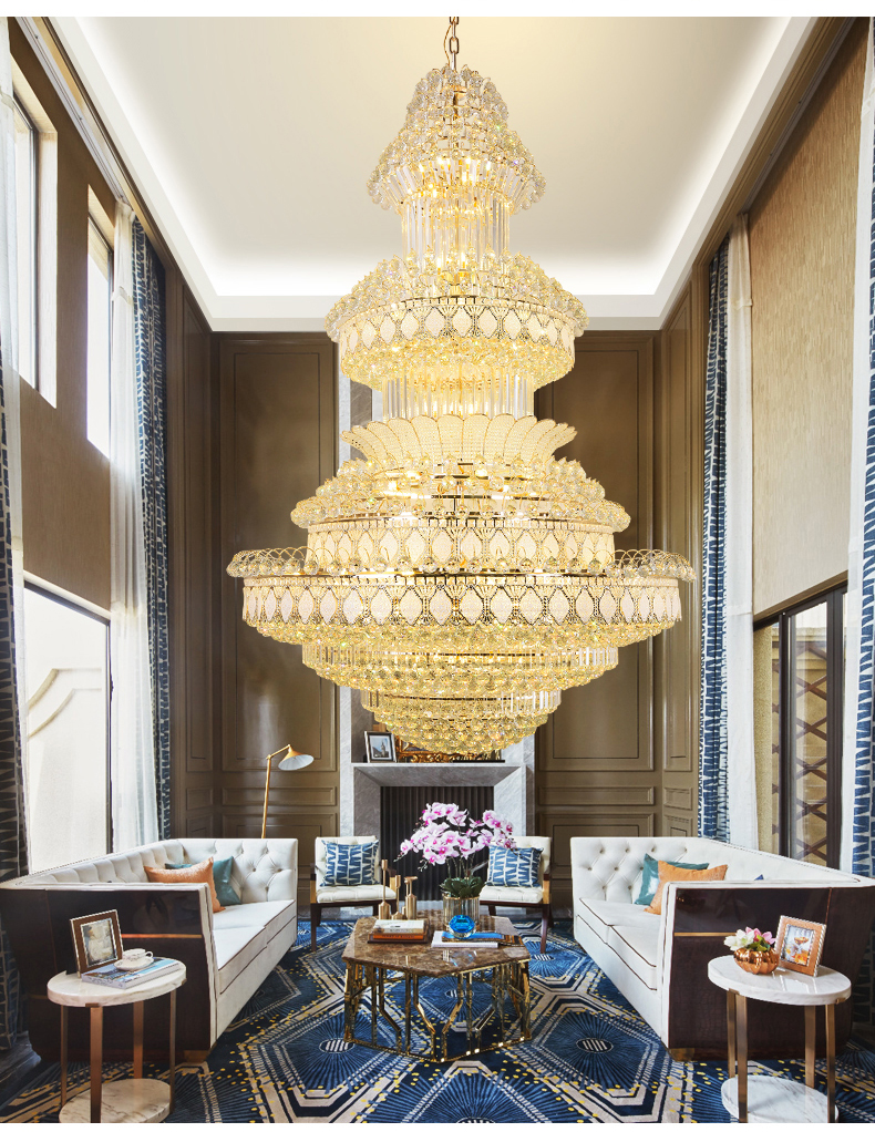 爱邦仕客厅水晶大吊灯豪华大气复式楼别墅酒店大厅挑空楼中楼旋转长