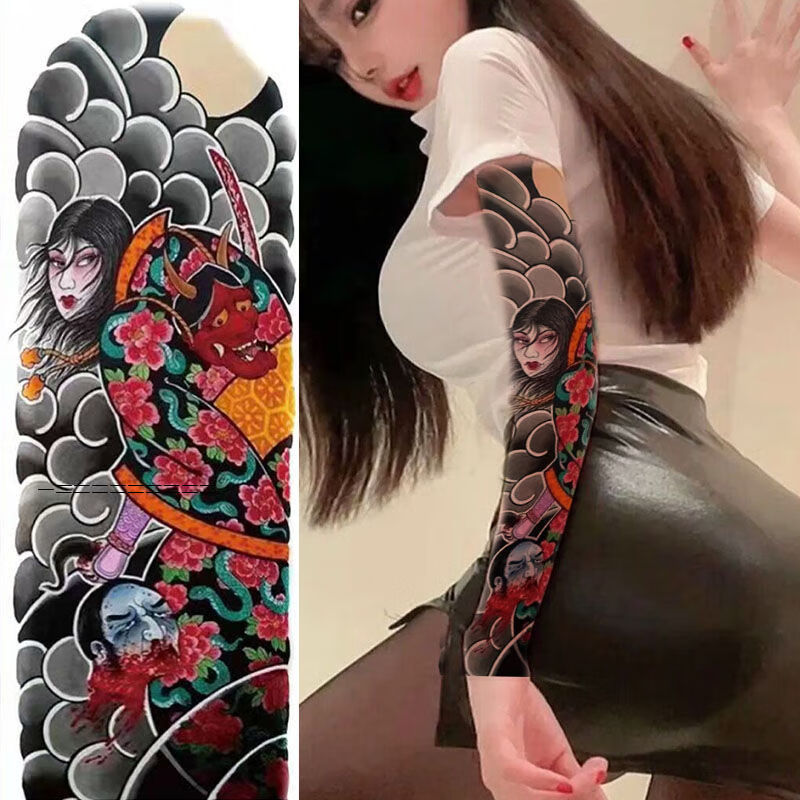 纹身贴花臂刹车印全臂浪花艺姬美女般若刹车印纹身贴花臂纹身贴大图