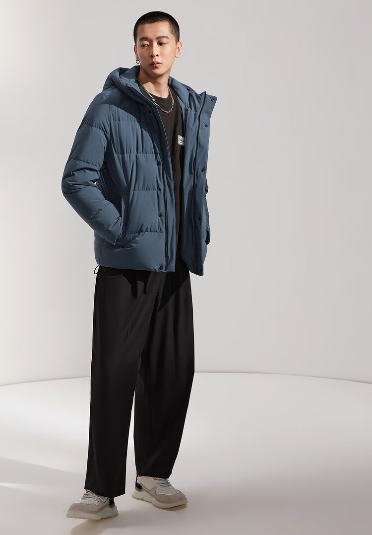hla海澜之家羽绒服男2021秋款新品休闲连帽挺括有型大气外套hwraj4