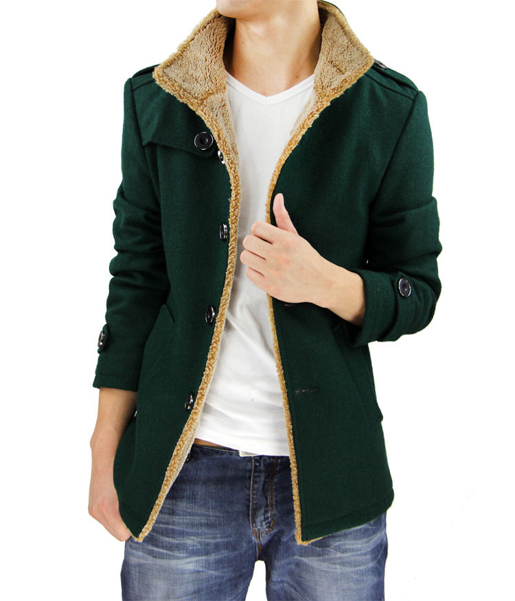 伊路堡 春秋立领羊羔毛男呢料夹克外套男风衣韩版修身男士春秋休闲装