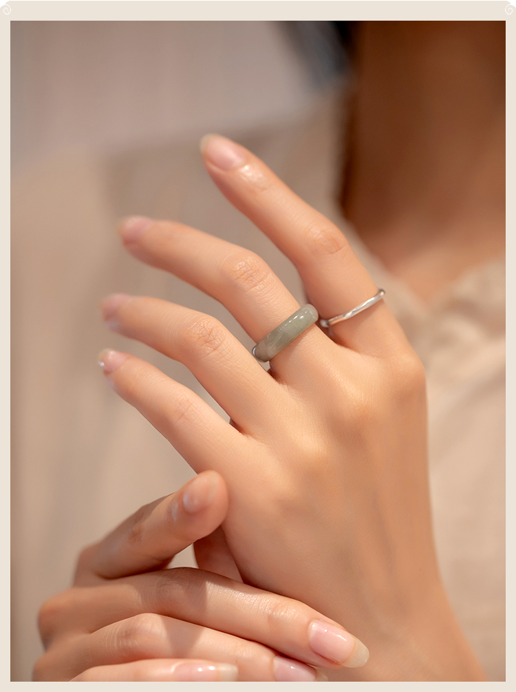 【七夕】素圈戒指玉 冰种翡翠玉戒指男女情侣款素圈白冰指环雪花棉戒