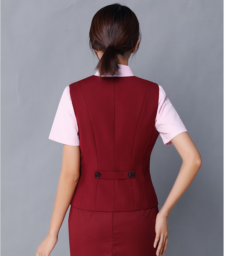 兴业银行行服职业装马甲女条纹红色马夹新款西裙套装制服秋季 蓝色 #1