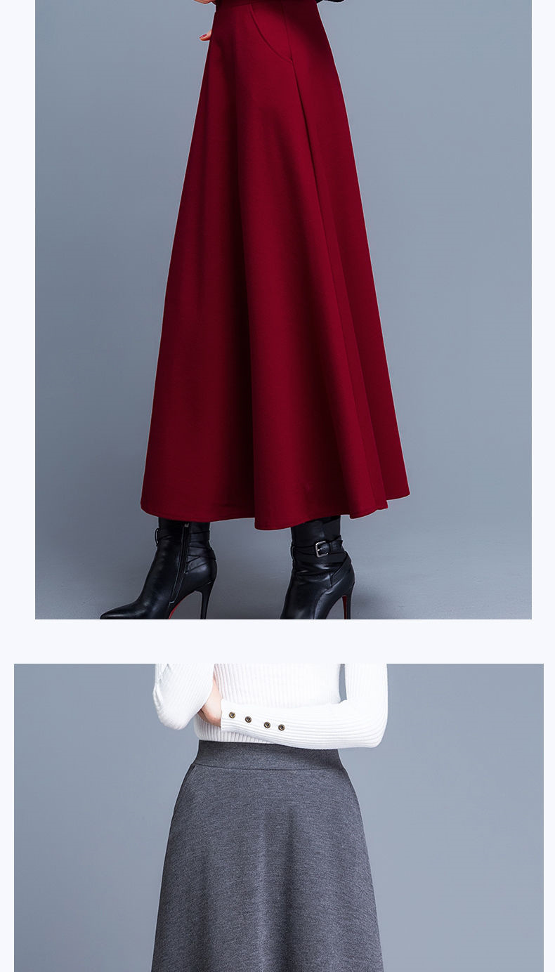 百褶半身长裙 毛呢半身裙秋冬女2019新款长裙高腰百搭a字裙百褶裙元旦