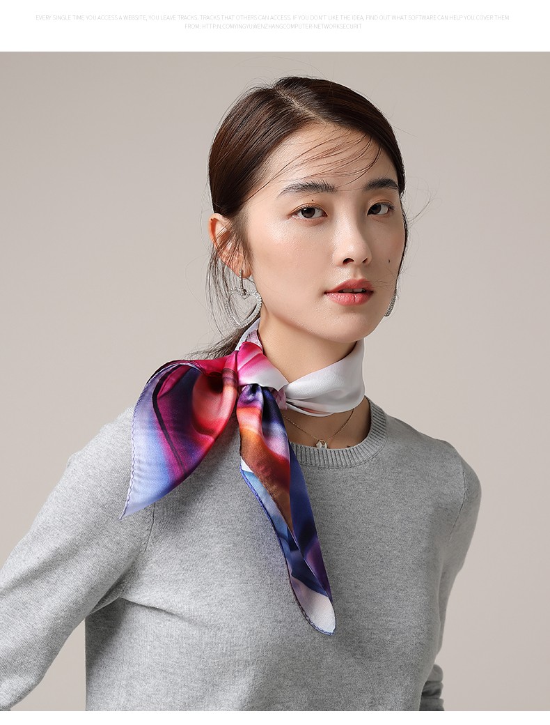 布塔真丝小方巾女士春秋百搭小丝巾桑蚕丝空姐领巾杭州丝绸围巾黑白
