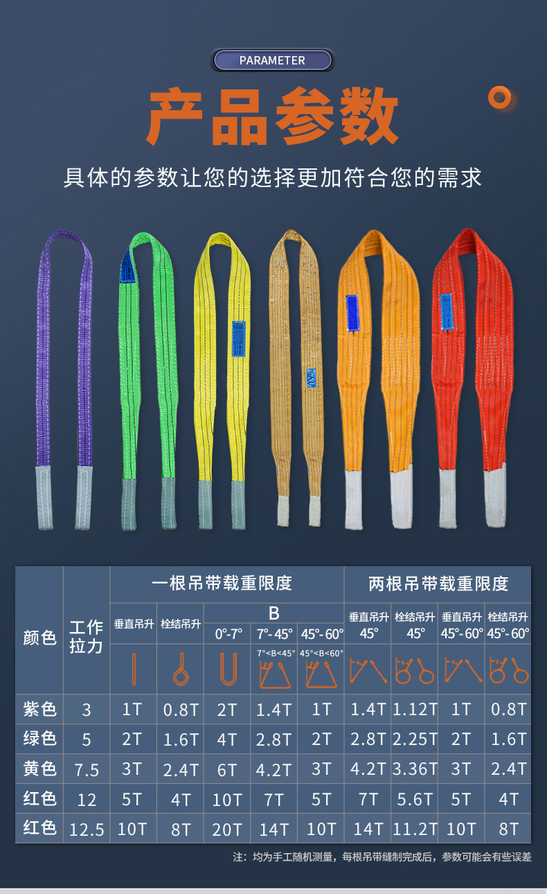 力拓中用柔性吊装带双扣扁平工业布带起重涤纶带2t3t5t吨彩色行车吊