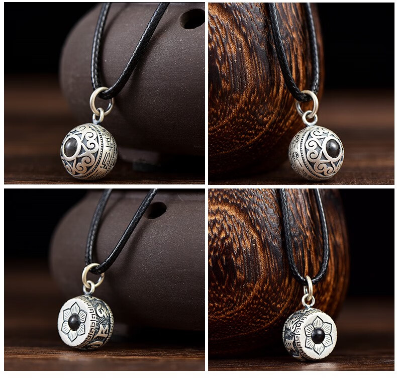 艾冰雨 银六字真言转运珠吊坠银纳米投影项链男士女情侣款 六字真言