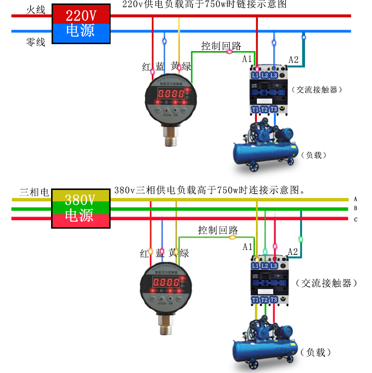 空压机压力开关380v电子数显自动启停220v空气压缩气泵控制器可调维修