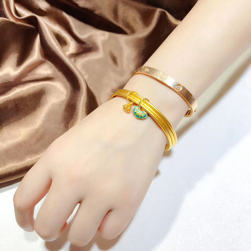 春节年货 元旦节 结婚三金 3d硬金黄金手镯手环女款古法金传承999足金