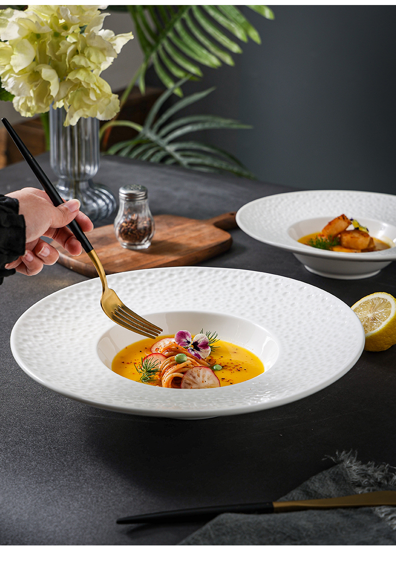 盘法式西餐餐盘酒店创意餐具会所西餐厅摆盘家用北欧风格轻奢金边意面