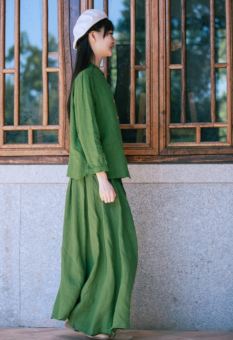 如素慢衣女装亚麻半身裙女秋款系带复古长裙15765w 黄色 均码