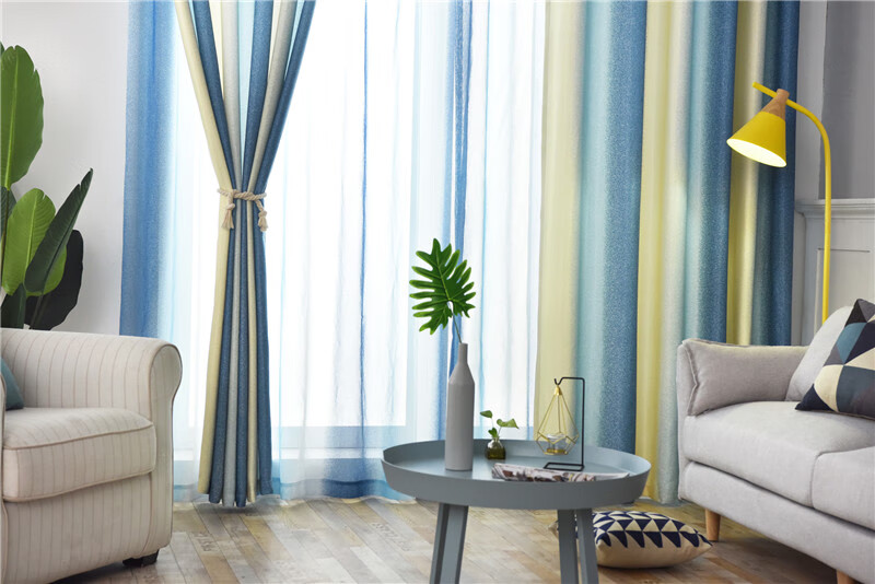 地中海渐变遮光窗帘渐变条纹地中海北欧客厅窗帘成品现代简约卧室落地