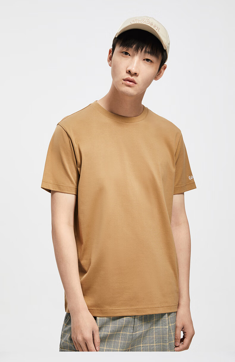 cabbeen卡宾圆领短袖t恤男冰丝春夏新款简约冰感体恤休闲纯色上衣衣多