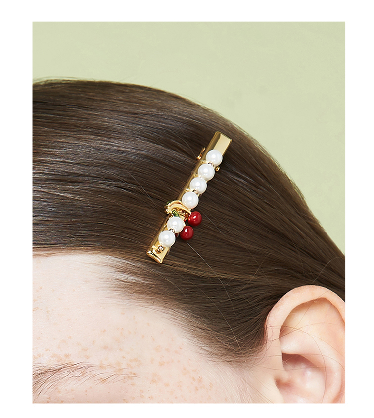 shesgirl茜子发饰品复古甜美仿珍珠滴油樱桃金属侧边夹发夹发卡头饰