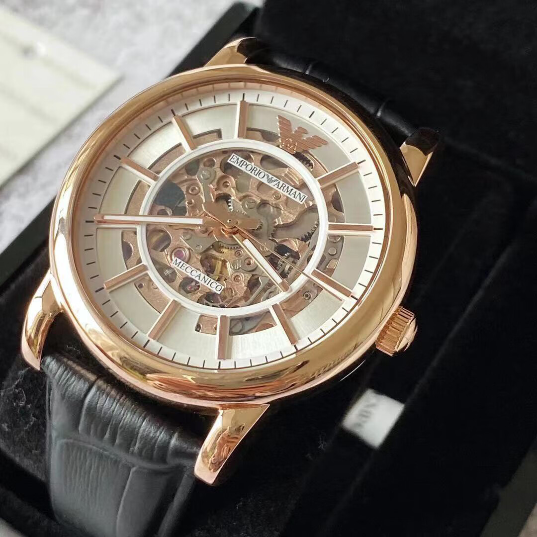armani阿玛尼手表黑武士全自动镂空机械皮带潮流男士腕表ar60008 ar