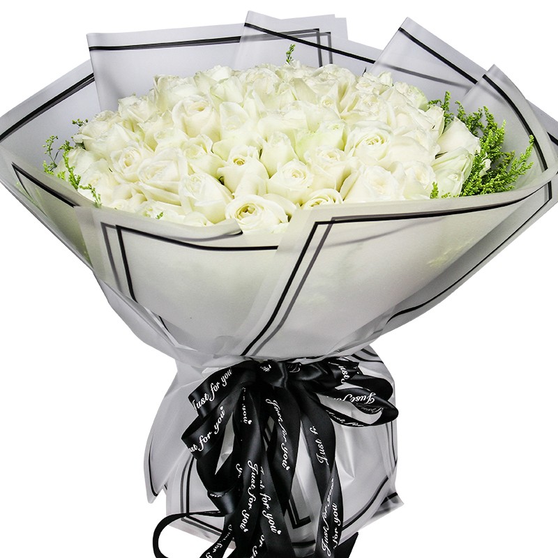 幽客玉品白色情人节鲜花速递33朵白玫瑰花束礼盒生日表白送女友同城