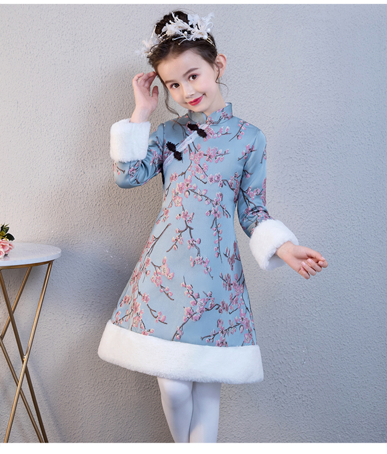 2019秋冬新款女童旗袍唐装加厚中国风小女孩长袖儿童宝宝新年装红色