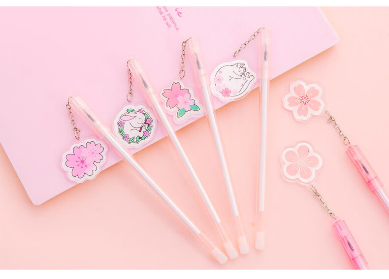 创意樱花挂件中性笔小清新学生考试书写带吊坠签字笔水笔 浪漫樱花1支